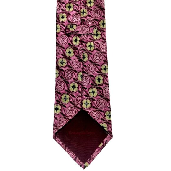 Ermenegildo Zegna abstract floral swirls pink and green 100% silk made in Italy - Picture 3 of 6